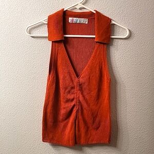 NWOT Free People Beach collard knitted v- neck tank Top burnt orange Size XS